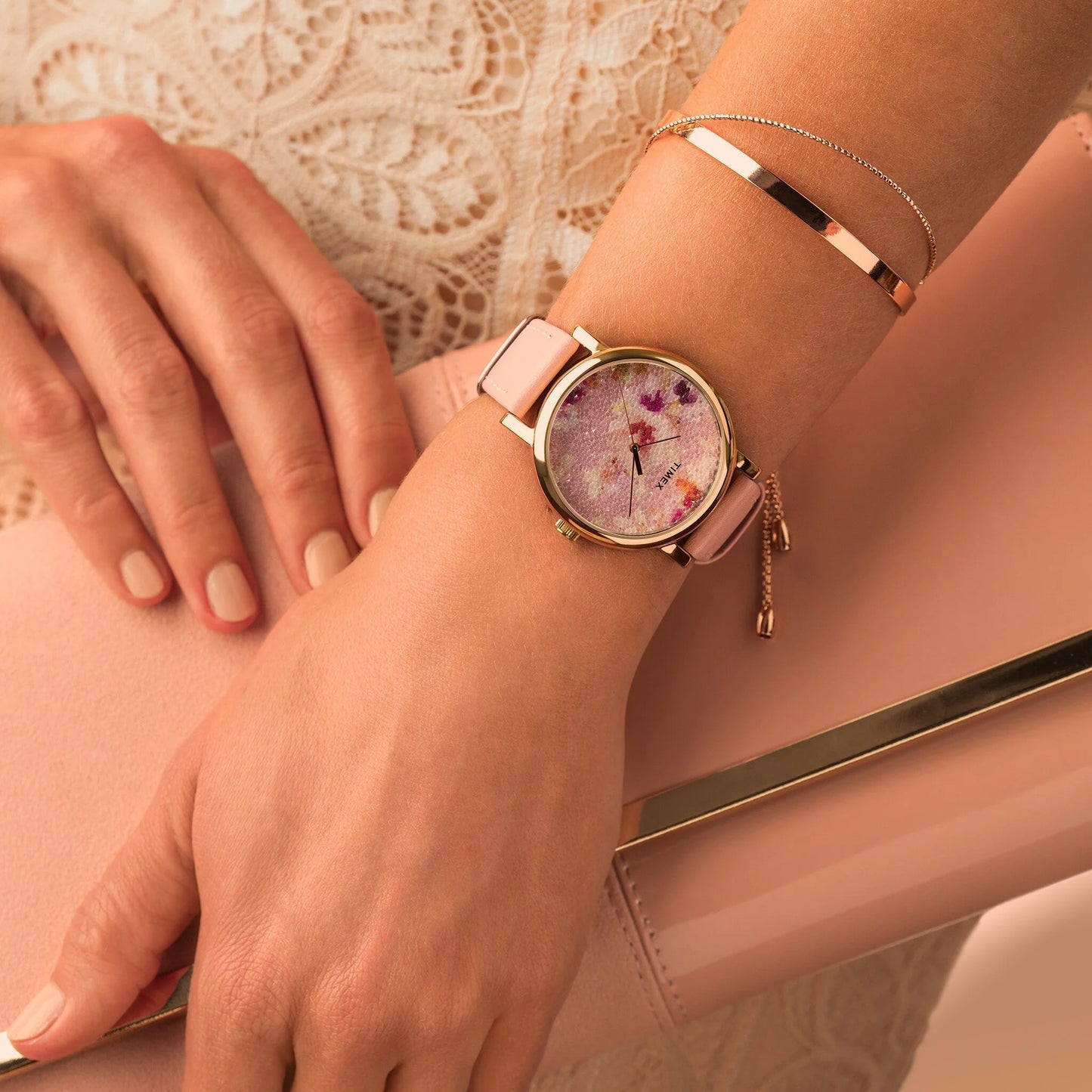 Timex Women's Pink Leather Watch, Brass Case | Tw2r66300