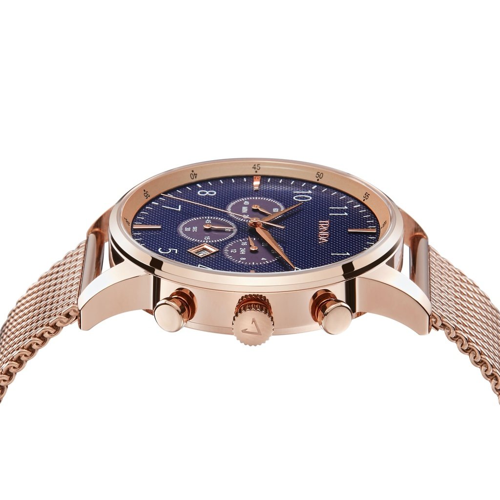 Trnda Men's Rose Gold Stainless Steel Watch, Dark Blue Dial | Trn-43rb