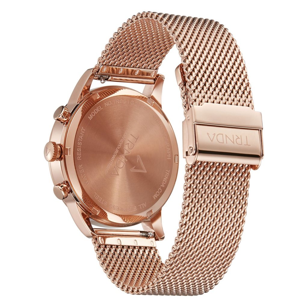 Trnda Men's Rose Gold Stainless Steel Watch, Dark Blue Dial | Trn-43rb