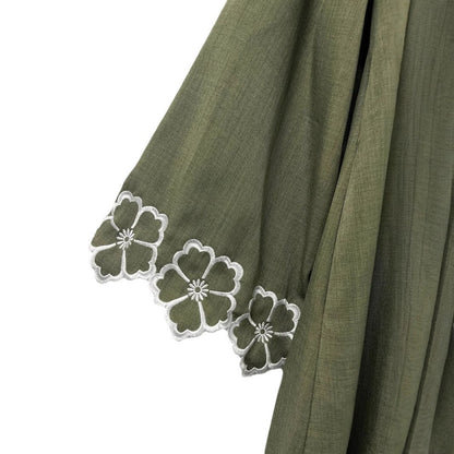 Solid Color Long Sleeve Loose Islamic Flower Embroidered Cardigan