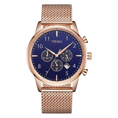 Trnda Men's Rose Gold Stainless Steel Watch, Dark Blue Dial | Trn-43rb